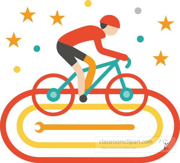 Athlete biking on a colorful track illustration.