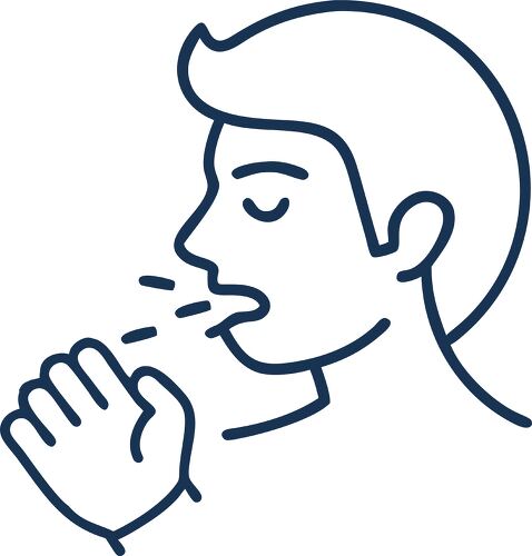 Illustration of a person coughing with a health warning symbol indicating respiratory illness risk.