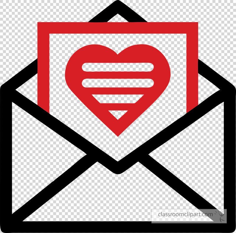 A digital illustration shows an envelope with a red heart peeking out. This artwork symbolizes love and affection perfect for romantic messages or invitations.