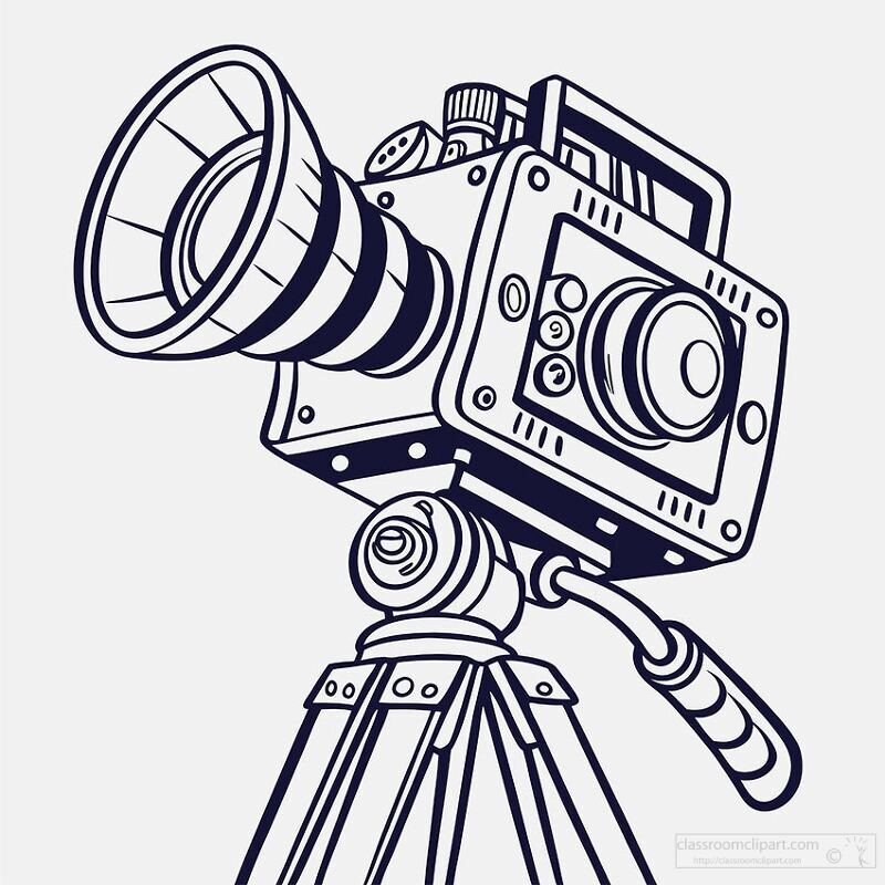 A detailed illustration of a classic camera mounted on a sturdy tripod showcasing intricate features and a timeless design This artwork captures the essence of photography