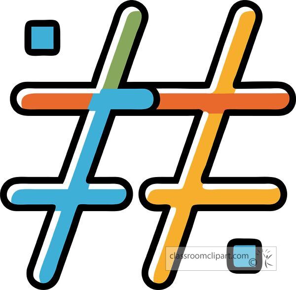 Bright and playful hashtag icon featuring geometric shapes and bold outlines