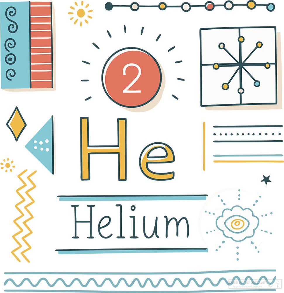 An artistic illustration showcases helium the second element on the periodic table.