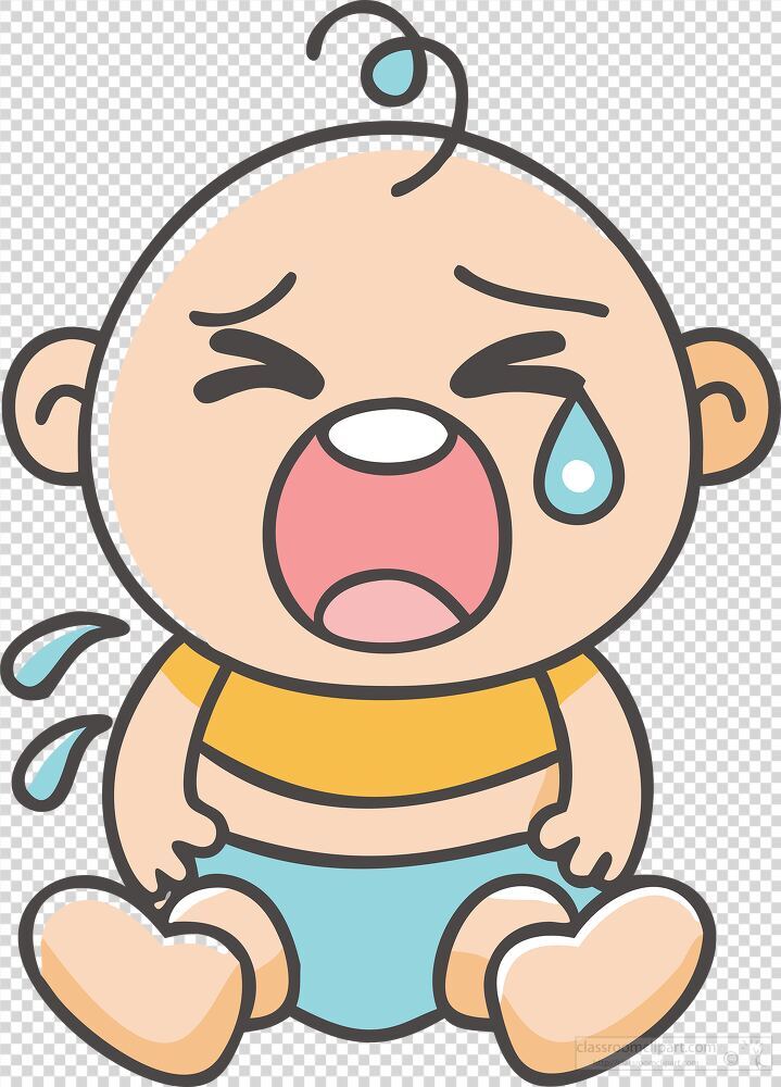 A digital artwork captures an adorable baby with a round head and a sad expression tears rolling down its cheeks. The baby sits on the ground conveying deep emotions and vulnerability.