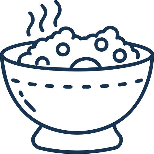 Outline of a curry bowl with steam rising from it