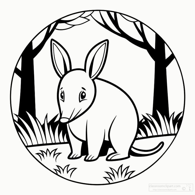 A charming Aardvark is nestled in a peaceful forest clearing surrounded by lush grass and trees Its curious expression invites a moment of connection with natures wildlife