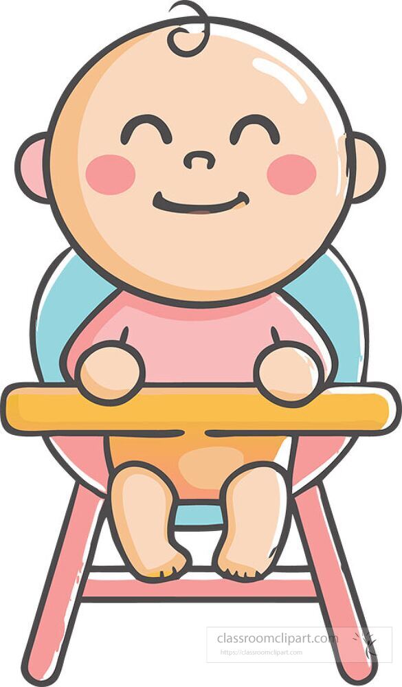 A cheerful baby sits in a colorful high chair smiling with rosy cheeks The baby appears ready for a fun mealtime exuding joy and happiness in a playful setting