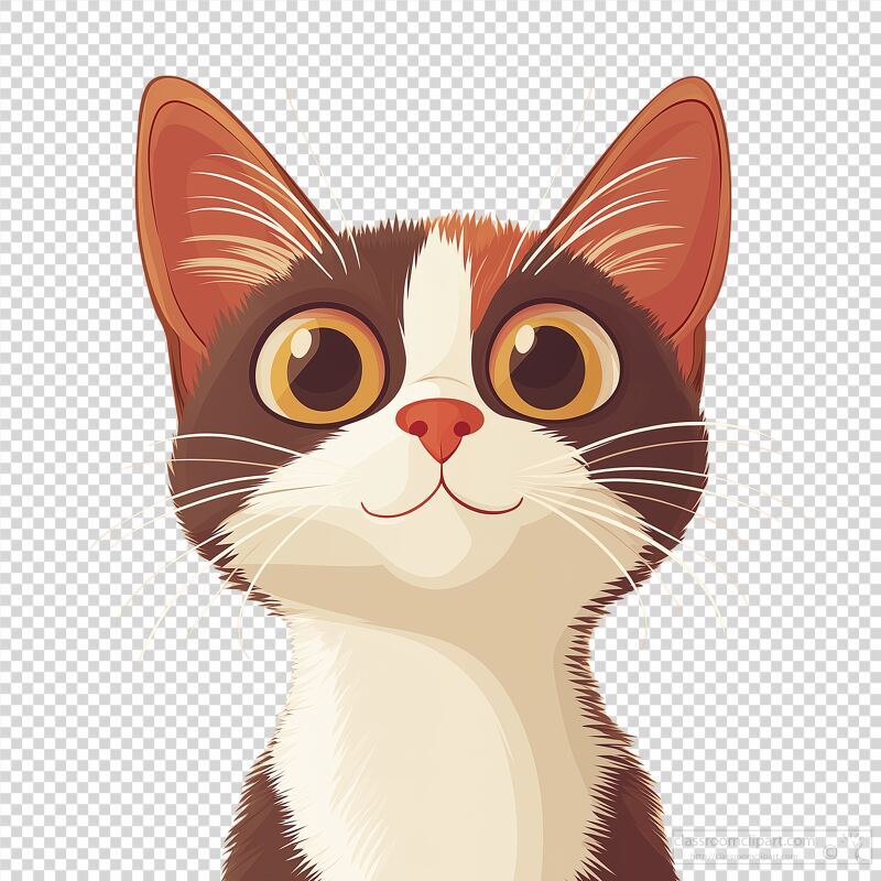 A delightful illustration of a cartoon cat with large bright eyes and a playful expression. This feline character is sure to bring a smile to anyone who sees it.