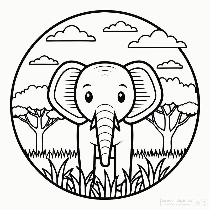 Cute Cartoon Elephant Coloring Page