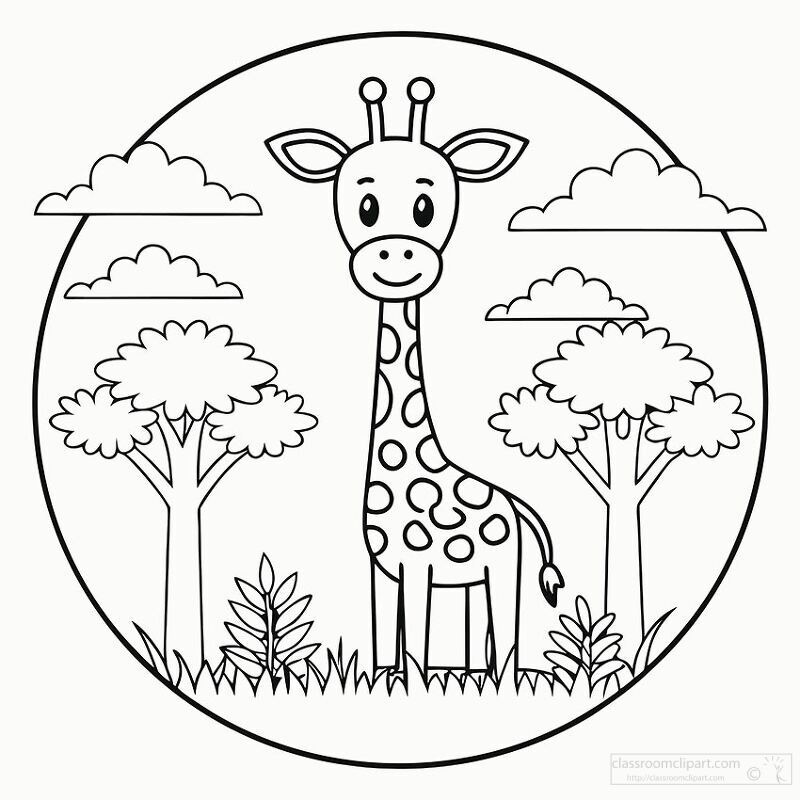 Cute Cartoon Giraffe in Nature Scene