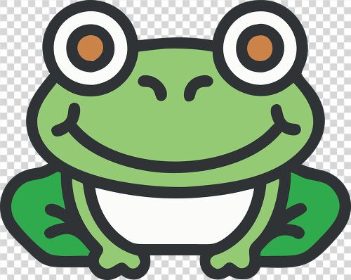 Simple cartoon frog with big eyes and a friendly smile depicted