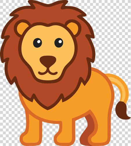 Cheerful lion clipart in bright colors and friendly expression