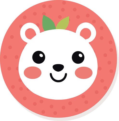  A minimalist and adorable polar bear face with a fruit-like background perfect for stickers