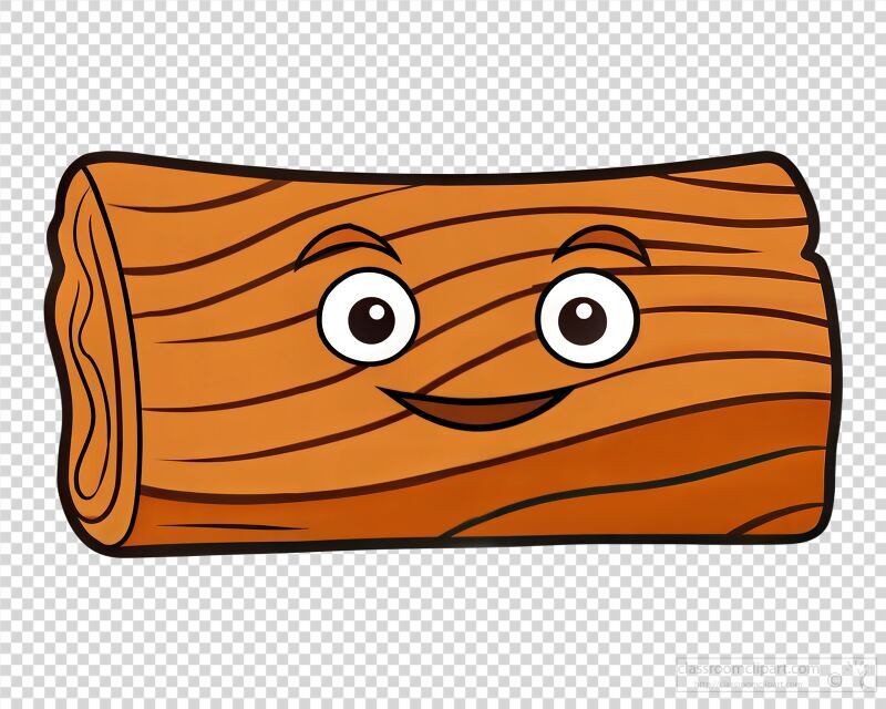 A cheerful wooden log features friendly eyes and a smile, showcasing its natural wood pattern. This whimsical character embodies the charm of nature and playfulness.