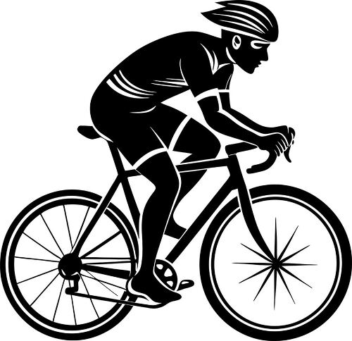 Silhouette of a cyclist pedaling swiftly on a bicycle