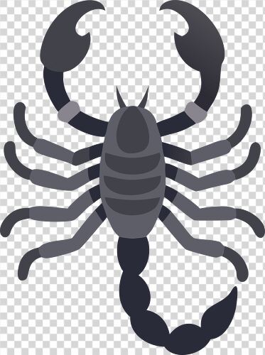 Simple clipart representation of a dark gray scorpion with claws