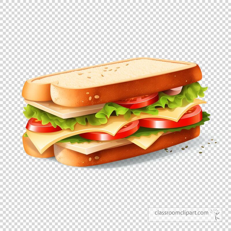 A transparent PNG showcases a delicious sandwich piled with layers of lettuce tomato cheese and bread The vibrant colors highlight its freshness and appeal perfect for a meal