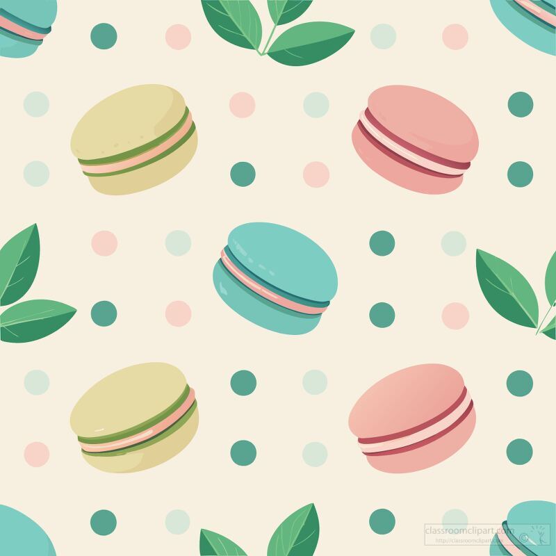 Delightful Pastel Macarons and Mint Leaves Pattern