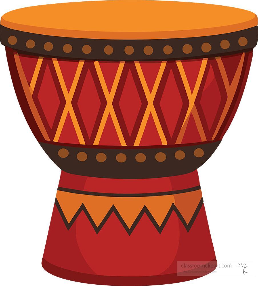 A close up view captures the intricate designs and rich colors of an african drum showcasing its cultural significance and craftsmanship The drum exhibits textured patterns and bright hues