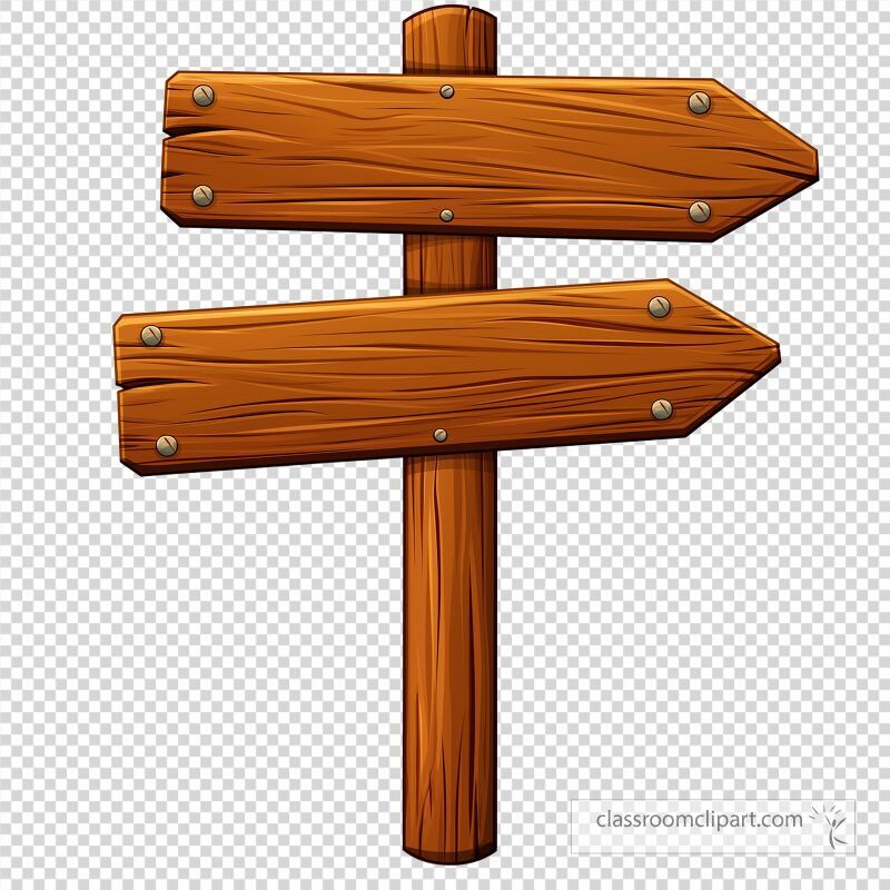 A wooden signpost stands upright with two arrows pointing in different directions The texture of the wood shows rustic details perfect for indicating paths in nature