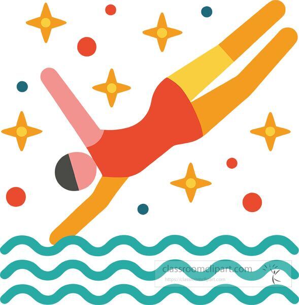 Diver making a splash into the water surrounded by vibrant stars clip art