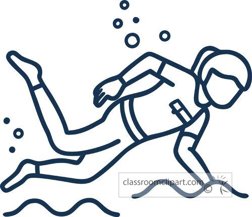 Cartoon outline of a diver swimming underwater enjoying exploration