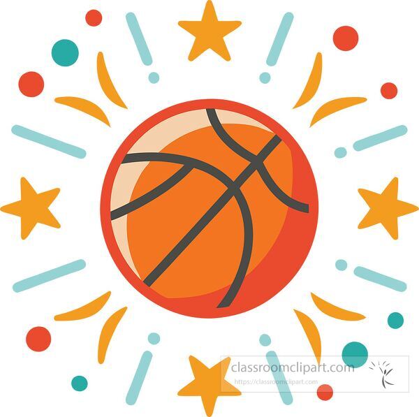 Brightly colored dodgeball surrounded by fun elements and shapes.Clip Art