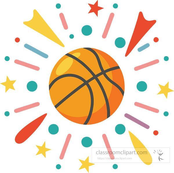 Bright and playful dodgeball surrounded by vibrant shapes and colors Clip Art