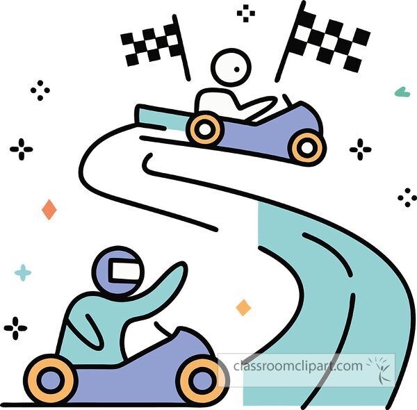 racing, track, motion, colorful, geometry, finish, driver, checkered flag, playful, competitive, sport, artwork, illustration, speed, adventure