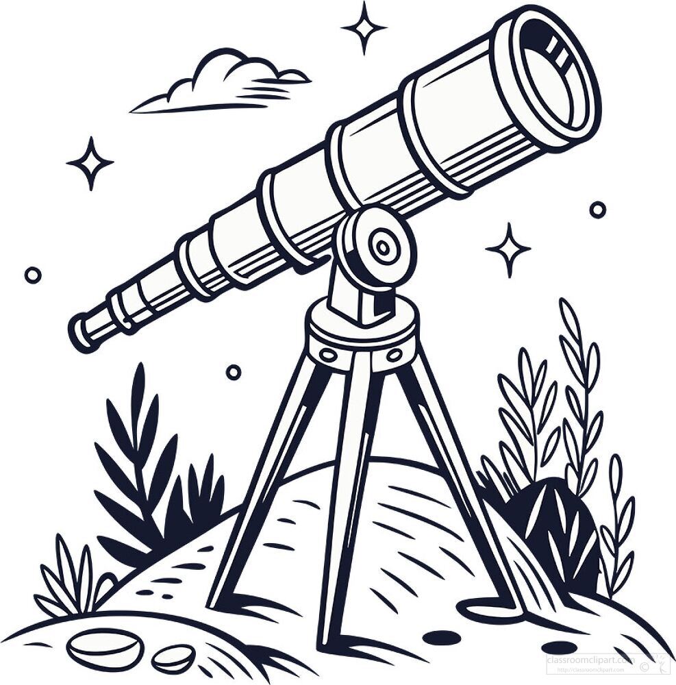 A classic telescope stands on a sturdy tripod focused on the starry sky Surrounding greenery adds a touch of nature to the peaceful nighttime exploration of the universe