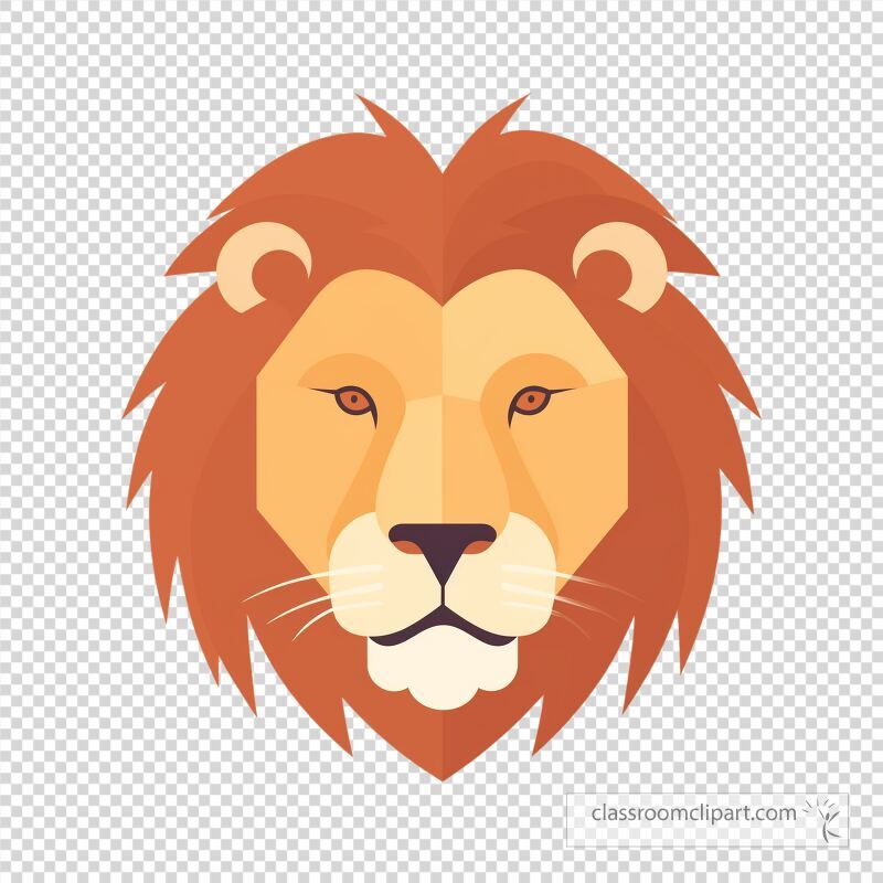 This design features a simple and clean flat vector of a lions head showcasing a symmetrical and modern representation suitable for various creative projects and digital applications