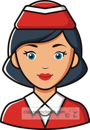 cartoon avatar of a flight attendant wearing a professional uniform and a welcoming smile