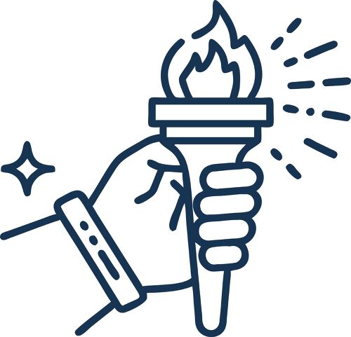 Simple line icon depicting a hand holding a torch