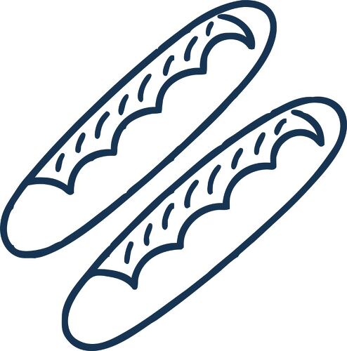 Outline of two french baguettes with a classic design.