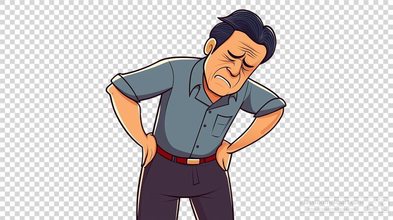 Frustrated Man Holding His Back in Cartoon Illustration