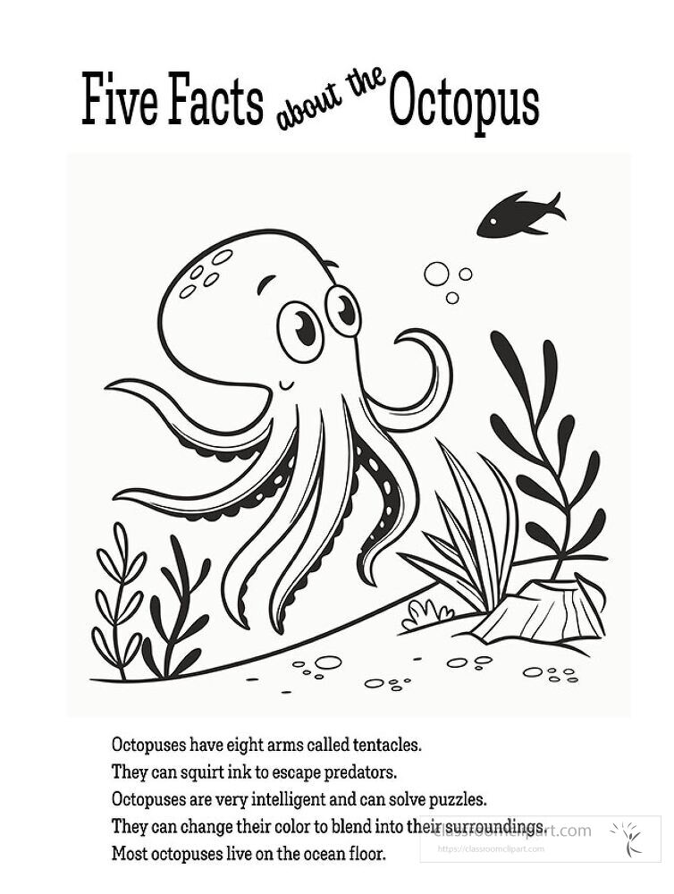 Discover fascinating facts about octopuses while enjoying a fun coloring activity Each detail highlights the unique characteristics of these amazing sea creatures