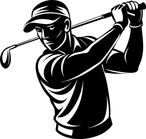 Silhouette of a golfer in mid swing against a plain backdrop