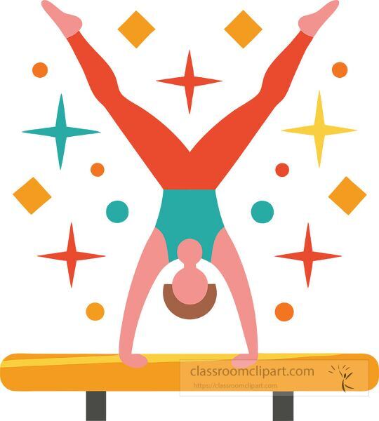 A gymnast performs a skillful flip on the balance beam Clip Art