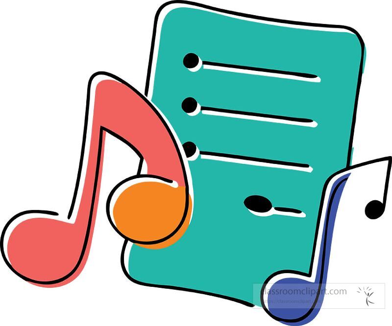 This clip art illustrates a handwriting sheet adorned with vibrant musical notes The design captures the essence of music and creativity ideal for educational purposes