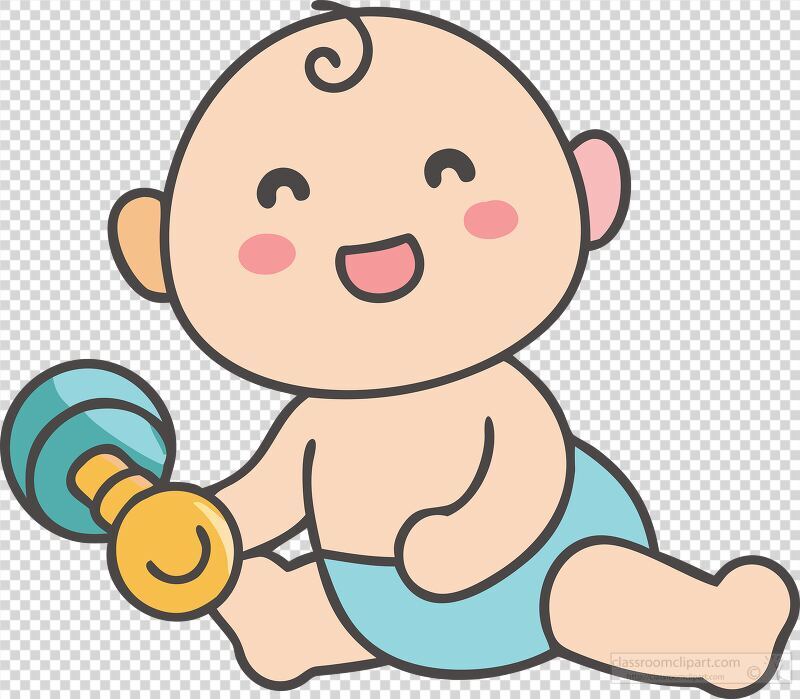 Delightful moment of a cheerful baby sitting on the floor engaging joyfully with a vibrant dumbbell toy. The playful atmosphere showcases innocence and joy.