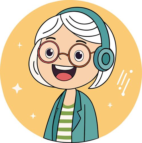 Cute character with glasses and headphones smiling happily