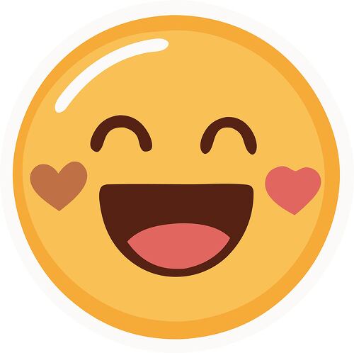 A happy love emoji with heart-shaped blush and a joyful expression