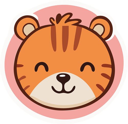 A happy tiger face with closed eyes and a content smile