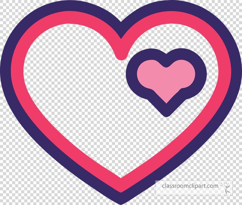 A vibrant clip art heart design featuring a larger heart shape in pink and purple with a smaller heart inside. This artwork symbolizes love and affection creatively.