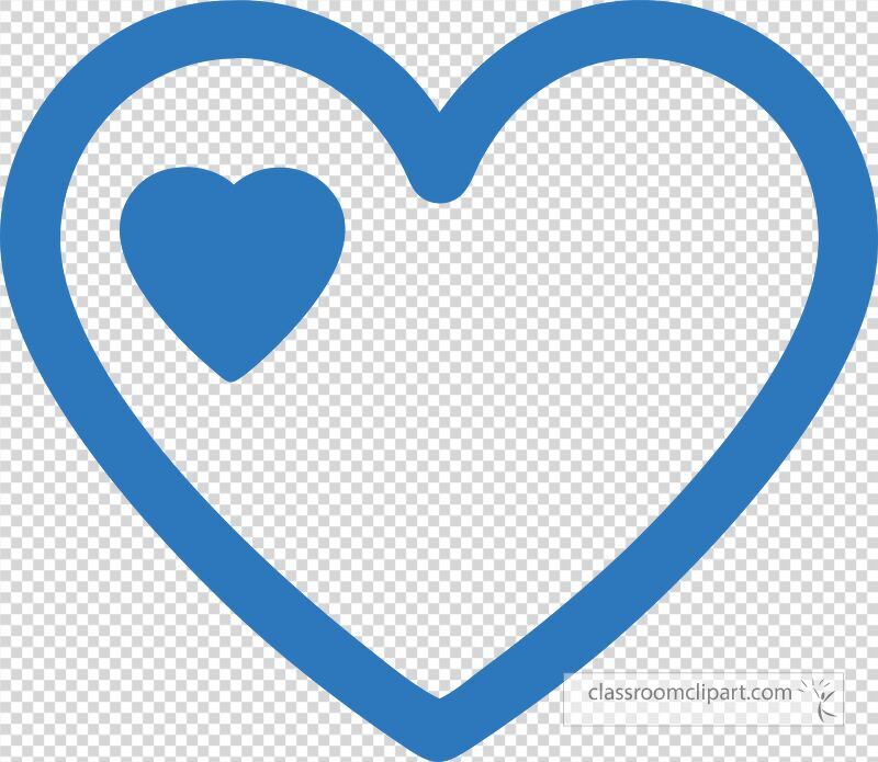 A blue heart shape contains a smaller heart inside representing love affection and connection. This design is simple and suitable for various themes related to romance and affection.