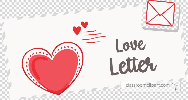 A beautiful love letter design features a red heart seal and whimsical hearts. This clip art captures the essence of romance and sentimentality in a simple yet charming layout.