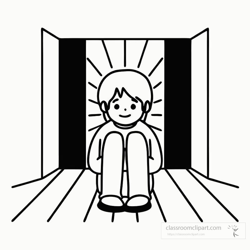 A young child sits happily on the floor in a softly lit room The warm atmosphere creates a feeling of comfort and joy Rays of light surround the child enhancing the cheerful mood