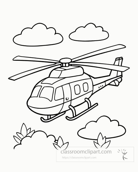  helicopter flying through fluffy clouds