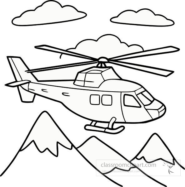 military helicopter flying over mountains coloring