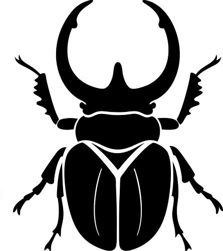 Black silhouette representation of a Hercules beetle showing details