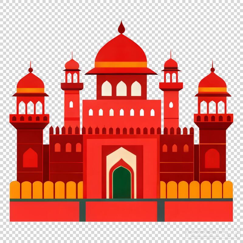 Historic Red Fort in India Against a White Background